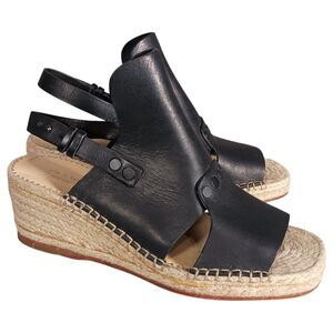 Rag & Bone Sandals 8.5 Womens Black Leather Espadrille Wedge Mid Casual Toe